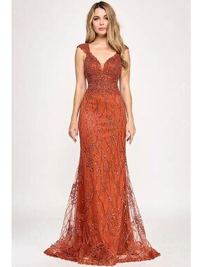 Clearance Sienna Size 2XL Fitted Embellished Formal Prom Gown by Lenovia 8350